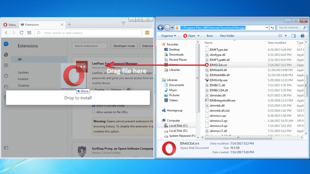 Drag and Drop IDMGCExt.crx in Opera Extentions Page